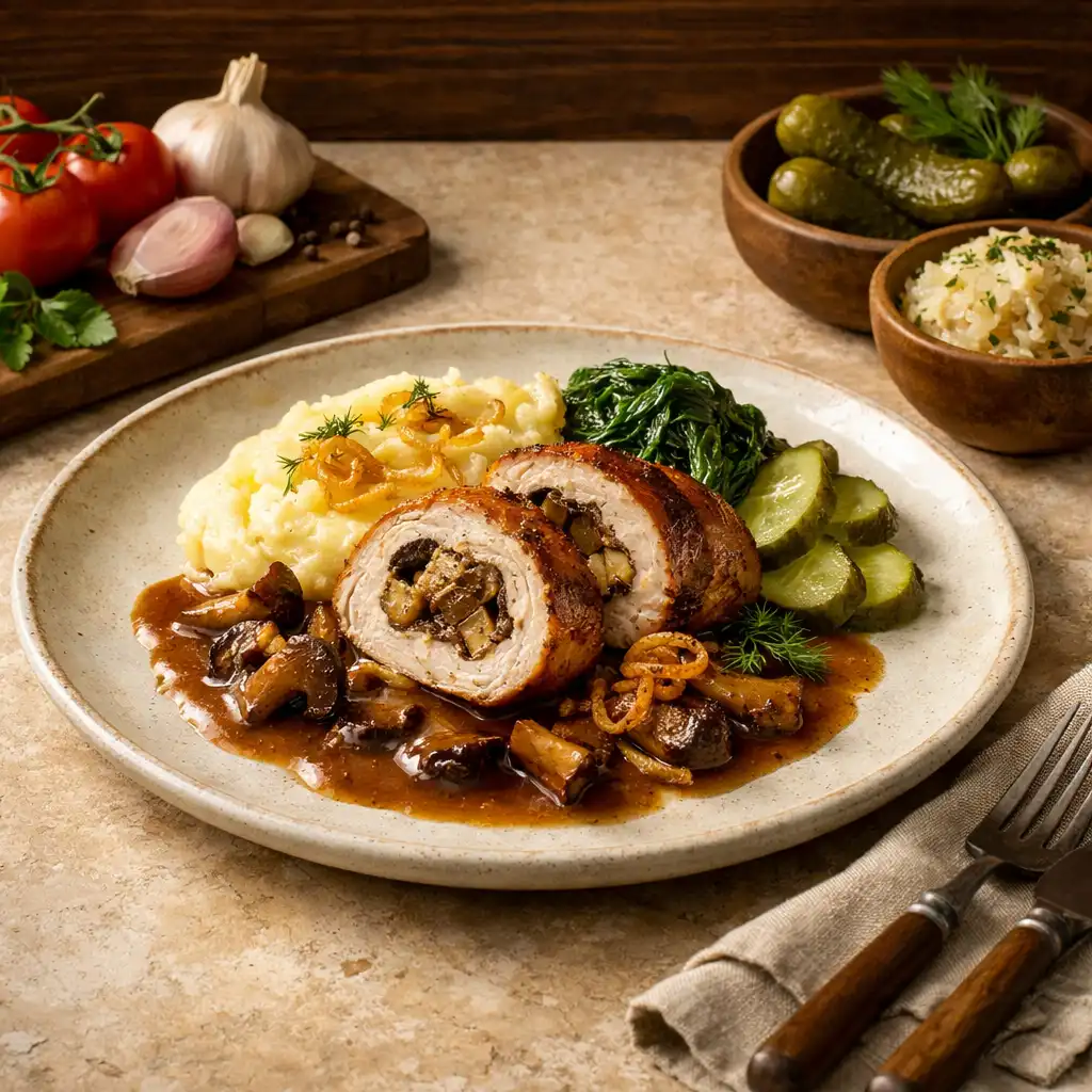 Eleganckie danie kuchni polskiej na kamiennym stole w restauracji Polvesda